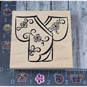 DeNami Design Asian Top Floral Kimono 1998 Rubber Stamp Wood #T25